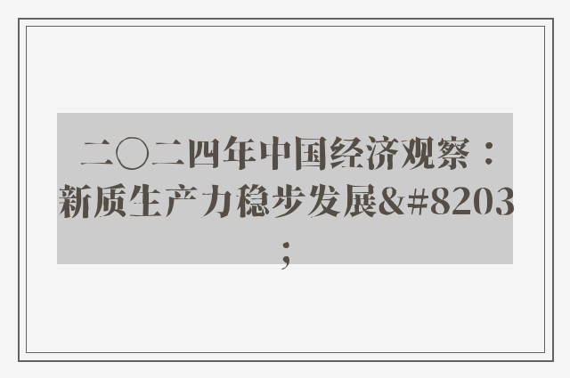 二〇二四年中国经济观察：新质生产力稳步发展​